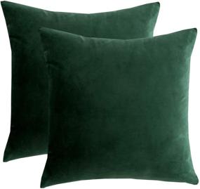 img 4 attached to 🍀 RainRoad Velvet Dark Green Throw Pillow Covers - Soft Square Cushion Cases for Sofa, Couch, Bed, Chair - 18x18 Inch, Set of 2