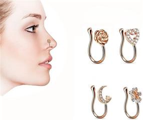 img 1 attached to 👃 Stainless Steel Magnetic Septum Nose Ring Hoop - Non-Pierced Clip On Fake Nose Rings for Men and Women