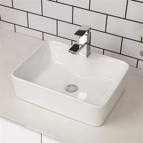 img 3 attached to 🚰 Modern Freestanding Rectangular Vessel Sink - Kichae 19"x15" White Porcelain Ceramic Above Counter Art Basin with Faucet Hole for Bathroom Vanity