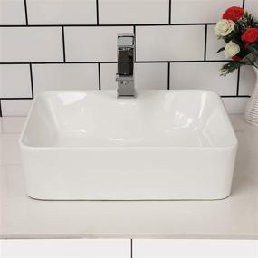 img 1 attached to 🚰 Modern Freestanding Rectangular Vessel Sink - Kichae 19"x15" White Porcelain Ceramic Above Counter Art Basin with Faucet Hole for Bathroom Vanity