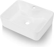 🚰 modern freestanding rectangular vessel sink - kichae 19"x15" white porcelain ceramic above counter art basin with faucet hole for bathroom vanity logo