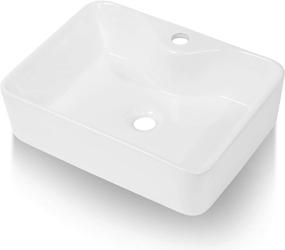 img 4 attached to 🚰 Modern Freestanding Rectangular Vessel Sink - Kichae 19"x15" White Porcelain Ceramic Above Counter Art Basin with Faucet Hole for Bathroom Vanity