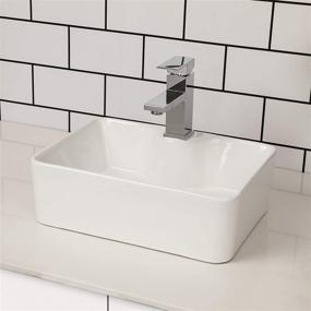 img 2 attached to 🚰 Modern Freestanding Rectangular Vessel Sink - Kichae 19"x15" White Porcelain Ceramic Above Counter Art Basin with Faucet Hole for Bathroom Vanity