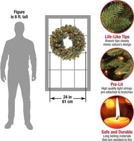 img 2 attached to 🎄 National Tree Company Pre-Lit Glittery Green Christmas Wreath - 24 Inch Artificial Pine with White Lights, Pine Cones, and Frosted Branches