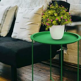 img 2 attached to 🌿 Furnius Folding Tray Metal Side Table, Green - Small Round End Table, Anti-Rust & Waterproof for Indoor or Outdoor Use, Snack Table, Accent Coffee Table, 20.28" (H) x 16.38" (D)