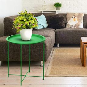 img 1 attached to 🌿 Furnius Folding Tray Metal Side Table, Green - Small Round End Table, Anti-Rust & Waterproof for Indoor or Outdoor Use, Snack Table, Accent Coffee Table, 20.28" (H) x 16.38" (D)