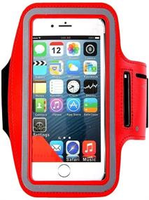 img 4 attached to 📱 iBarbe Water Resistant Cell Phone Armband with Reflective Workout Band – Compatible with iPhone 8, 7, 6, 6S Plus, Galaxy Note 8/S7 Edge/S8/S8+ – Adjustable Fit, Key Holder, Screen Protector – Red