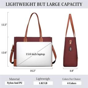 img 1 attached to 👜 Stylish and Practical Tote Bag for Women: 15.6 Inch Laptop USB Teacher Bag, Large Work Bag Waterproof Nylon Shoulder Bag in Ravishing Red