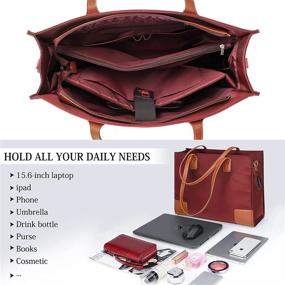 img 3 attached to 👜 Stylish and Practical Tote Bag for Women: 15.6 Inch Laptop USB Teacher Bag, Large Work Bag Waterproof Nylon Shoulder Bag in Ravishing Red