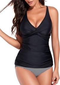 img 4 attached to Tummy Control Tankini Swimwear for Women - Yonique Two Piece Tankini Tops with Bikini Bottoms and Twist Detail