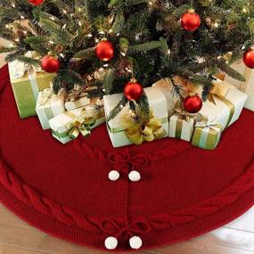 img 4 attached to 🎄 OurWarm 48 Inch Large Red Knitted Christmas Tree Skirt - Holiday Luxury Thick Tree Xmas Decorations Ornaments