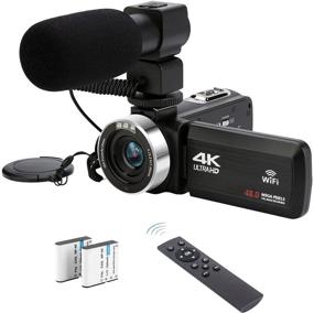 img 4 attached to 4K Видеокамера с WiFi и 3.0-дюймовым сенсорным экраном, 48МП, 18-кратным цифровым зумом, ИК-невидимкой, видеокамера для YouTube с микрофоном, 2-мя батареями, пультом дистанционного управления