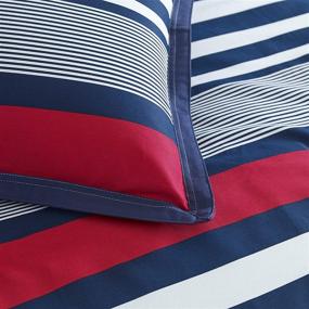 img 2 attached to 🛏️ Stylish and Cozy: IZOD Varsity Stripe Comforter Set, Queen, Red/Navy