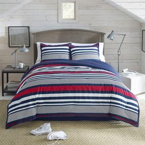 img 3 attached to 🛏️ Stylish and Cozy: IZOD Varsity Stripe Comforter Set, Queen, Red/Navy