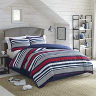🛏️ stylish and cozy: izod varsity stripe comforter set, queen, red/navy logo