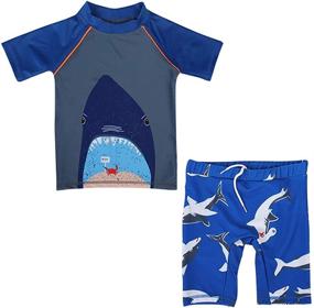 img 4 attached to 🩳 Digirlsor Kids Toddler Boys 2-Piece Swimsuit Set - Rash Guard, Short Sleeve, Quick Dry Swim Trunks, Swimwear, 1-9 Years