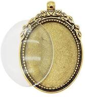 10-piece oval antiqued gold photo setting bezel tray pendant blanks with clear glass cabochons, size: 40x30mm - julie wang logo