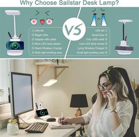 img 2 attached to ✒️ Wireless Charging LED Desk Lamp - Sailstar White Desk Light with Pen Holder, Stepless Dimming & 3 Color Modes, 85 CRI, 800 Lumen, Perfect for College Dorm Room, Home Office. Includes Adapter.