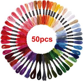 img 3 attached to 50 Rainbow Color Embroidery Thread Skeins for Friendship Bracelets, Cross Stitch and Embroidery Projects - Includes 12 Floss Bobbins and 30 Needles