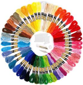 img 4 attached to 50 Rainbow Color Embroidery Thread Skeins for Friendship Bracelets, Cross Stitch and Embroidery Projects - Includes 12 Floss Bobbins and 30 Needles
