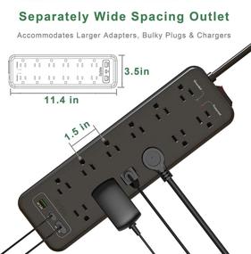 img 3 attached to ⚡️ Black Surge Protector Power Strip with Spaced Outlets - EyGde Multi Plug Outlet, 2800 Joules Surge Protection, 5ft Extension Cord (1875W/15A) - 12 AC Outlets and 3 USB Ports for Computers, PCs