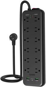 img 4 attached to ⚡️ Black Surge Protector Power Strip with Spaced Outlets - EyGde Multi Plug Outlet, 2800 Joules Surge Protection, 5ft Extension Cord (1875W/15A) - 12 AC Outlets and 3 USB Ports for Computers, PCs