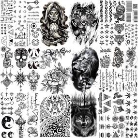 img 4 attached to 🌟 Bold and Versatile: TASROI 42 Sheets Black Large Temporary Tattoos for Men & Women - Tribal Maori, Tigers, Lions, Pray Nun, Flowers, Stars, Words, and Letters - Ideal for Adults, Kids, Face, Chest, and Neck - Temporary Fake Tatoo Sticker