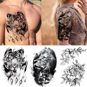 img 3 attached to 🌟 Bold and Versatile: TASROI 42 Sheets Black Large Temporary Tattoos for Men & Women - Tribal Maori, Tigers, Lions, Pray Nun, Flowers, Stars, Words, and Letters - Ideal for Adults, Kids, Face, Chest, and Neck - Temporary Fake Tatoo Sticker