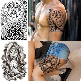 img 2 attached to 🌟 Bold and Versatile: TASROI 42 Sheets Black Large Temporary Tattoos for Men & Women - Tribal Maori, Tigers, Lions, Pray Nun, Flowers, Stars, Words, and Letters - Ideal for Adults, Kids, Face, Chest, and Neck - Temporary Fake Tatoo Sticker