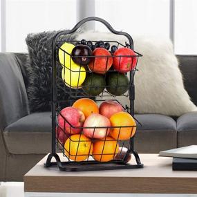 img 3 attached to 🍎 Sunny Living 2-Tier Metal Fruit Basket: Stylish Hanging Storage Solution for Countertop, Wire Basket in Black