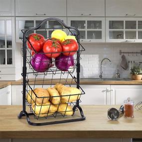 img 2 attached to 🍎 Sunny Living 2-Tier Metal Fruit Basket: Stylish Hanging Storage Solution for Countertop, Wire Basket in Black