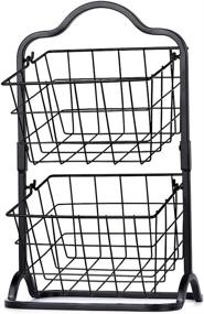 img 4 attached to 🍎 Sunny Living 2-Tier Metal Fruit Basket: Stylish Hanging Storage Solution for Countertop, Wire Basket in Black