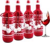 🍷 christmas wine bottle covers: handmade knit sweater bags for festive decorations & reusable wine gifts - set of 4 logo