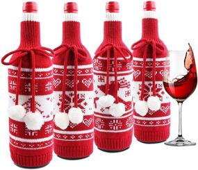 img 4 attached to 🍷 Christmas Wine Bottle Covers: Handmade Knit Sweater Bags for Festive Decorations & Reusable Wine Gifts - Set of 4