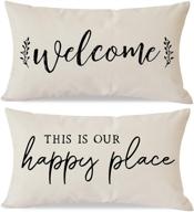 🦄 pandicorn farmhouse pillow covers 12x20 - welcome this is our happy place home décor set of 2 logo