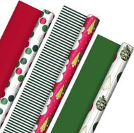hallmark reversible christmas wrapping paper: retro ornaments, stripes, polka dots, snowmen, solid red and green (3 rolls: 120 sq. ft. ttl) logo
