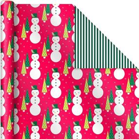 img 1 attached to Hallmark Reversible Christmas Wrapping Paper: Retro Ornaments, Stripes, Polka Dots, Snowmen, Solid Red and Green (3 Rolls: 120 sq. ft. ttl)