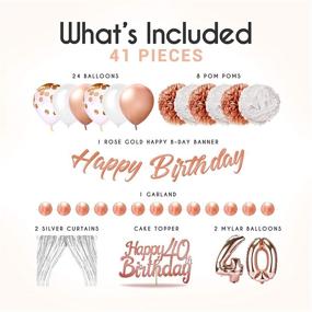 img 3 attached to 🌸 EpiqueOne Rose Gold 40th Birthday Decorations for Women - Happy Birthday Banner, Cake Topper, Garland, Pompoms, Balloons, Backdrop Curtains - Pink Party Decorations for Girls