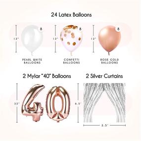 img 2 attached to 🌸 EpiqueOne Rose Gold 40th Birthday Decorations for Women - Happy Birthday Banner, Cake Topper, Garland, Pompoms, Balloons, Backdrop Curtains - Pink Party Decorations for Girls