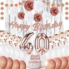 img 4 attached to 🌸 EpiqueOne Rose Gold 40th Birthday Decorations for Women - Happy Birthday Banner, Cake Topper, Garland, Pompoms, Balloons, Backdrop Curtains - Pink Party Decorations for Girls