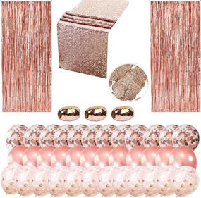 img 4 attached to 🌹 Premium Rose Gold Party Decorations Kit - 43pcs Bundle with Balloons, Foil Fringes, Ribbons, Table Runner, and Confetti Bag