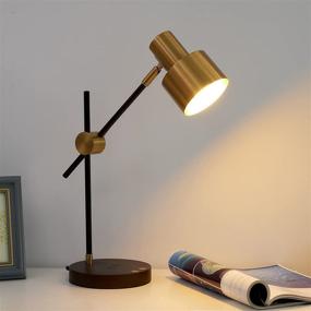 img 2 attached to 💡 Swing Arm Desk Lamp with Wireless Charging and USB Port, Brass Metal and Wood Bedside Nightstand Light, Mid Century Modern Reading Lamp for Bedroom, Living Room, Office - Includes 5Watts Bulb