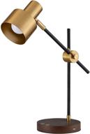 💡 swing arm desk lamp with wireless charging and usb port, brass metal and wood bedside nightstand light, mid century modern reading lamp for bedroom, living room, office - includes 5watts bulb логотип