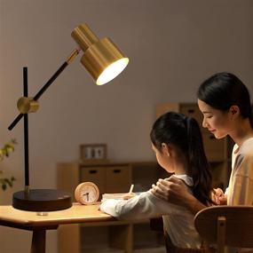 img 1 attached to 💡 Swing Arm Desk Lamp with Wireless Charging and USB Port, Brass Metal and Wood Bedside Nightstand Light, Mid Century Modern Reading Lamp for Bedroom, Living Room, Office - Includes 5Watts Bulb