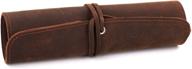 🎒 jagucho leather pencil pouch case: premium roll pen bag storage holder for boys girls - school, office & work essential (l, brown) logo
