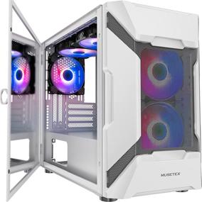 img 4 attached to 🖥️ MUSETEX MK7-WN5 Белый сетчатый корпус Micro-ATX Mid Tower с предустановленными 5 шт. × воздушных вентиляторов ARGB, 2 шт. × портов USB 3.0, закаленным стеклянным панелью и сетчатой передней панелью - улучшенный игровой корпус для ПК