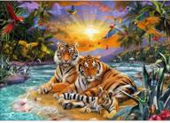 🐯 mxjsua набор для творчества 5d diamond painting с рисунком семьи тигров на берегу реки, полное сверление, растворимые стразы, художественный ремесленный набор для украшения дома стен 12x16 дюймов. логотип