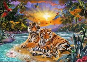 img 4 attached to 🐯 MXJSUA Набор для творчества 5D Diamond Painting с рисунком семьи тигров на берегу реки, полное сверление, растворимые стразы, художественный ремесленный набор для украшения дома стен 12x16 дюймов.