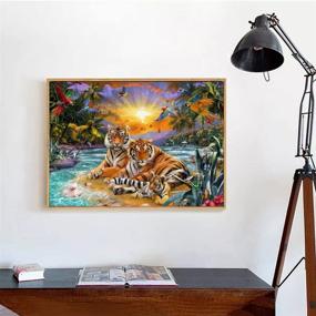 img 2 attached to 🐯 MXJSUA Набор для творчества 5D Diamond Painting с рисунком семьи тигров на берегу реки, полное сверление, растворимые стразы, художественный ремесленный набор для украшения дома стен 12x16 дюймов.