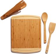 🎁 bamboo housewarming gift set with bonus cooking utensils - wooden spoon, salad tongs, and wood spatula - perfect for mother's day, weddings, and kitchen gadgets logo